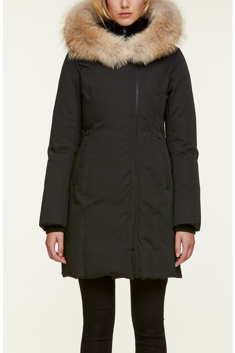 'Salma' Genuine Coyote Fur Trim Down Parka with Inset Bib, Alternate, color, BLACK