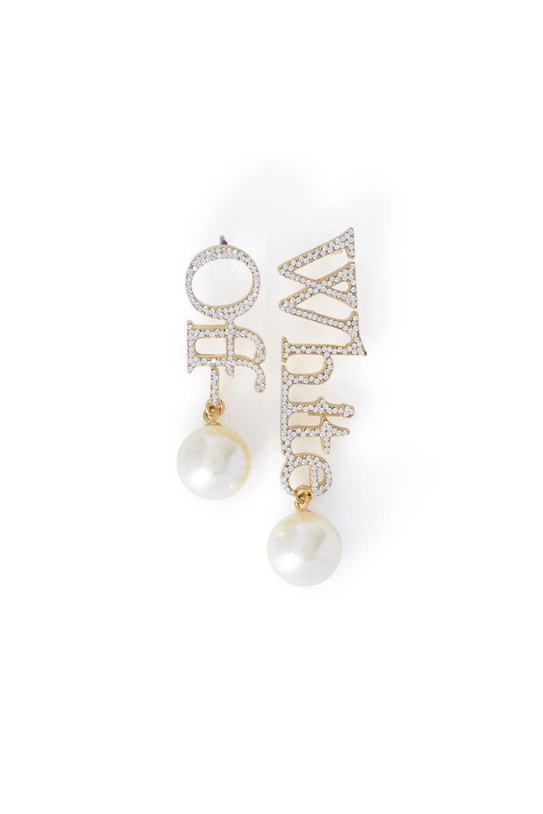 Women's Logo Earrings W/Strass & Pearls, Main, color, Gold