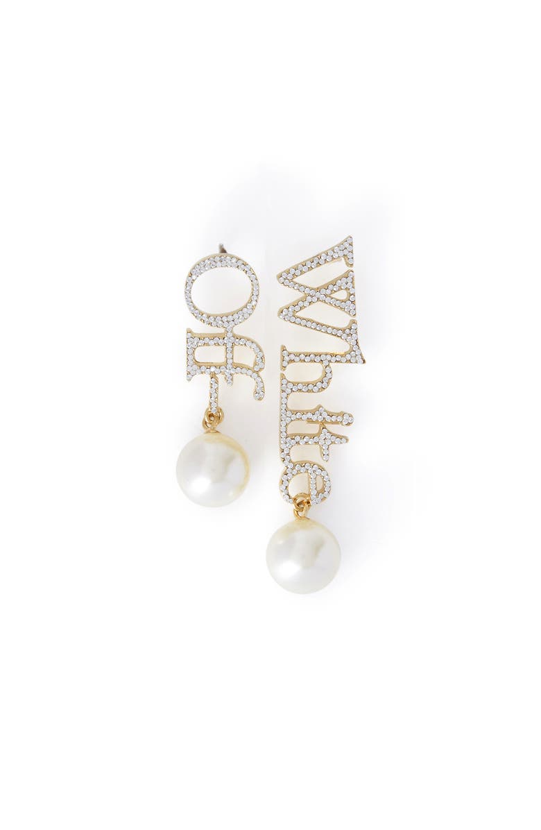 OFF WHITE Women
s Logo Earrings W/Strass 
Pearls, Main, color, Gold