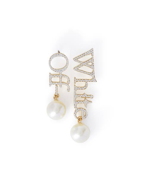 Women's Logo Earrings W/Strass & Pearls
