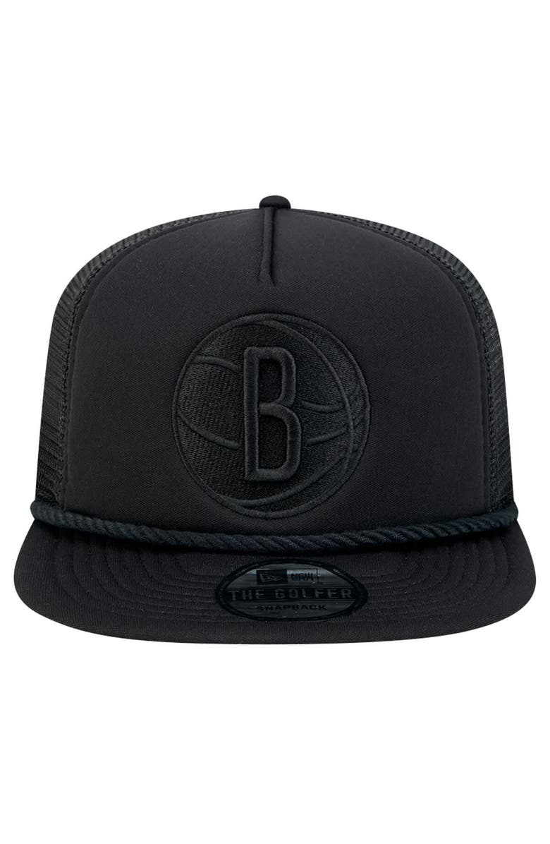New Era Men's New Era Black Brooklyn Nets Tone Foam Meshback Golfer Snapback Hat, Alternate, color, Black