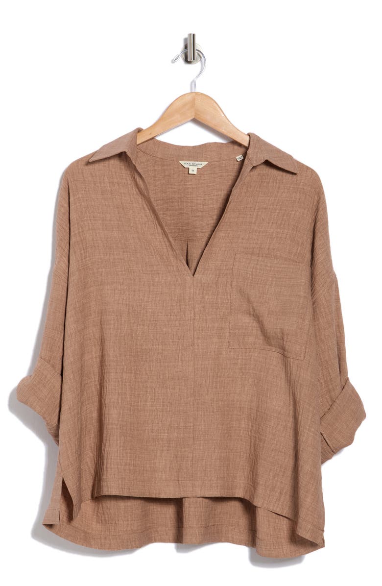 MAX STUDIO Roll Tab Sleeve Popover Top, Main, color, Heather Mushroom