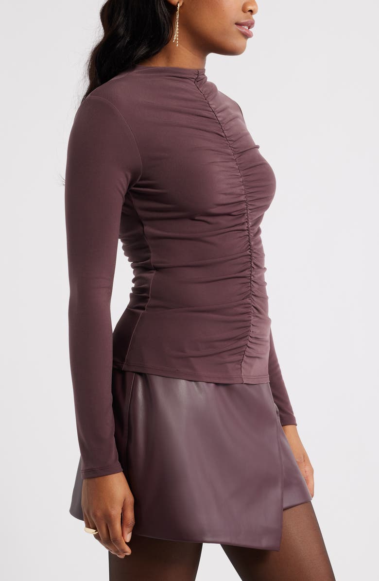 Open Edit Shirred Mock Neck Top, Alternate, color, Burgundy Fudge