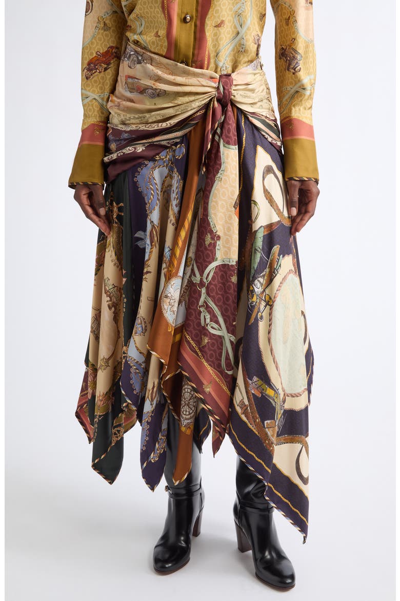 Valiant Print Draped Silk Scarf Skirt, Main, color, SPLICED SCARVES