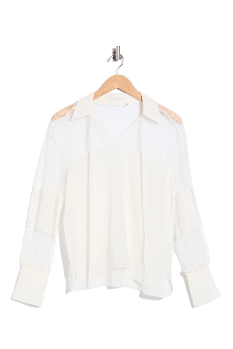 Silk Crepe de Chine Lace Mix Top, Main, color, SNOW