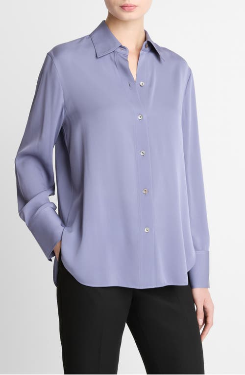 Vince Stretch Silk Button-up Shirt In Purple
