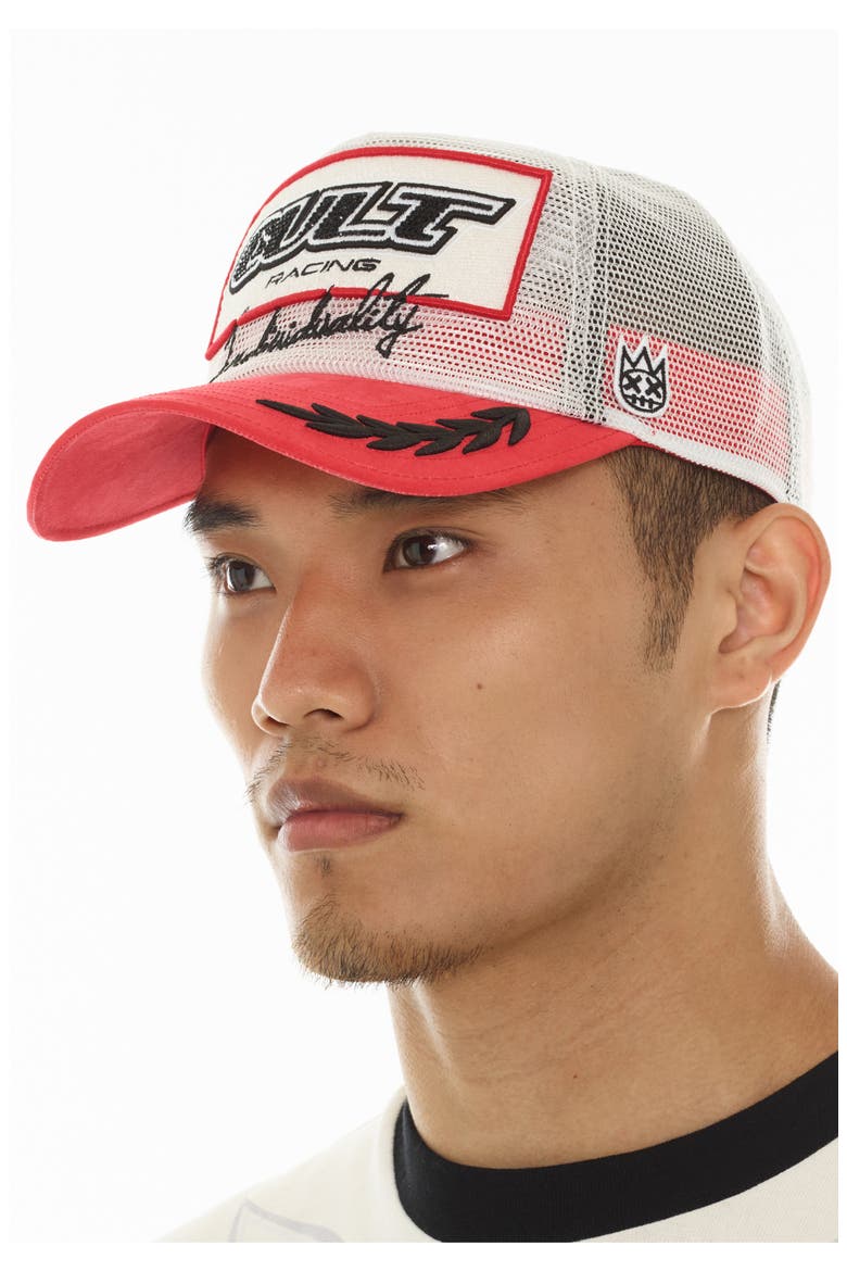 Racing Logo Mesh Trucker Hat, Alternate, color, WINTER WHITE