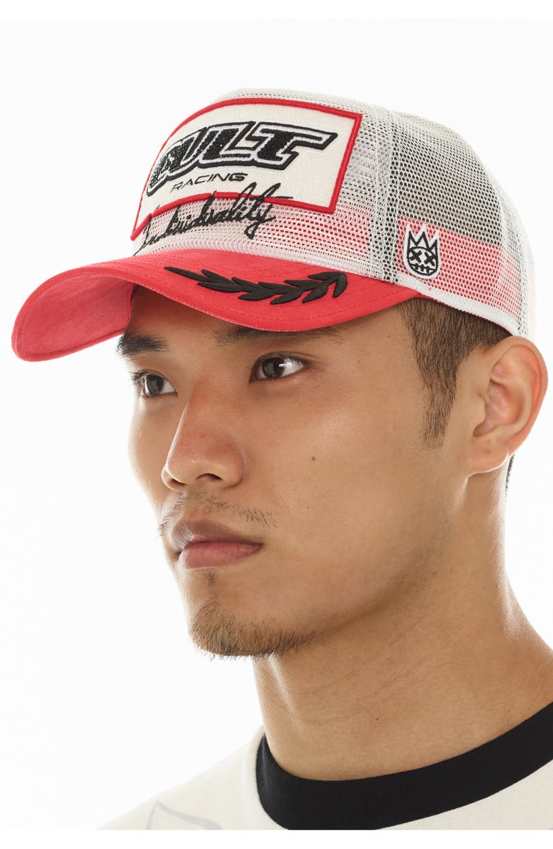 Cult of Individuality Racing Logo Mesh Trucker Hat, Alternate, color,