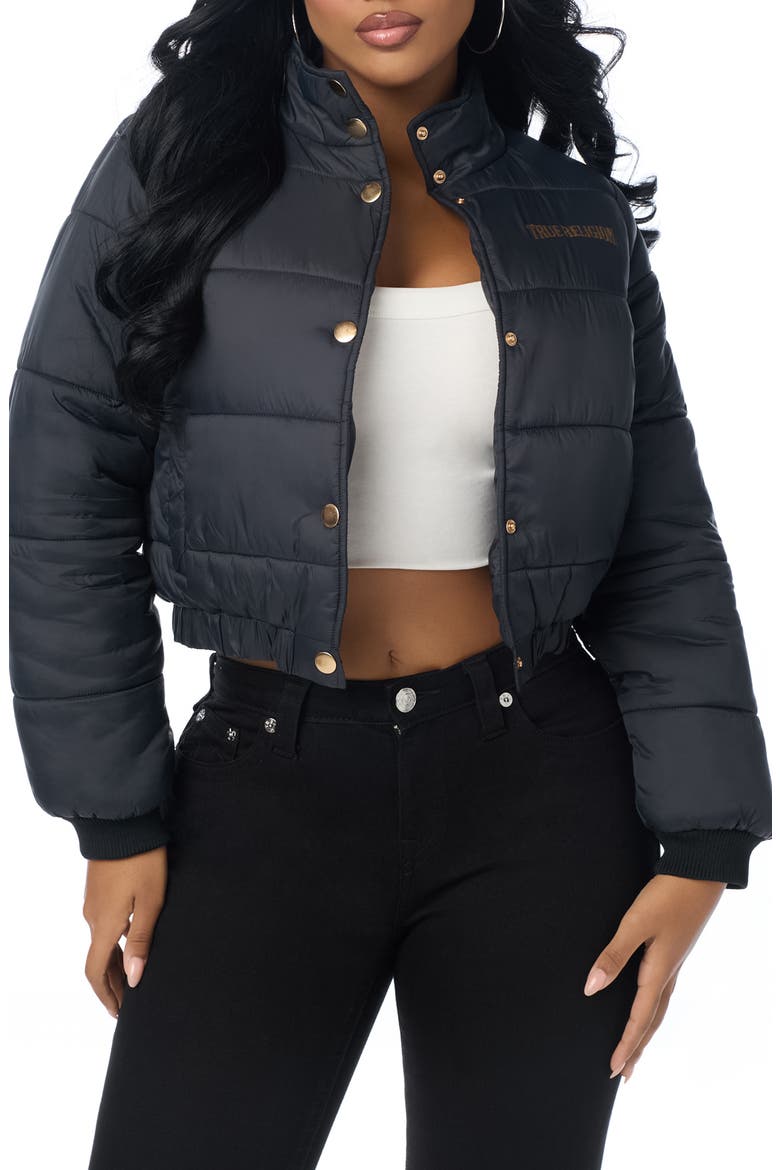 Collared Puffer Jacket, Main, color, JET BLACK