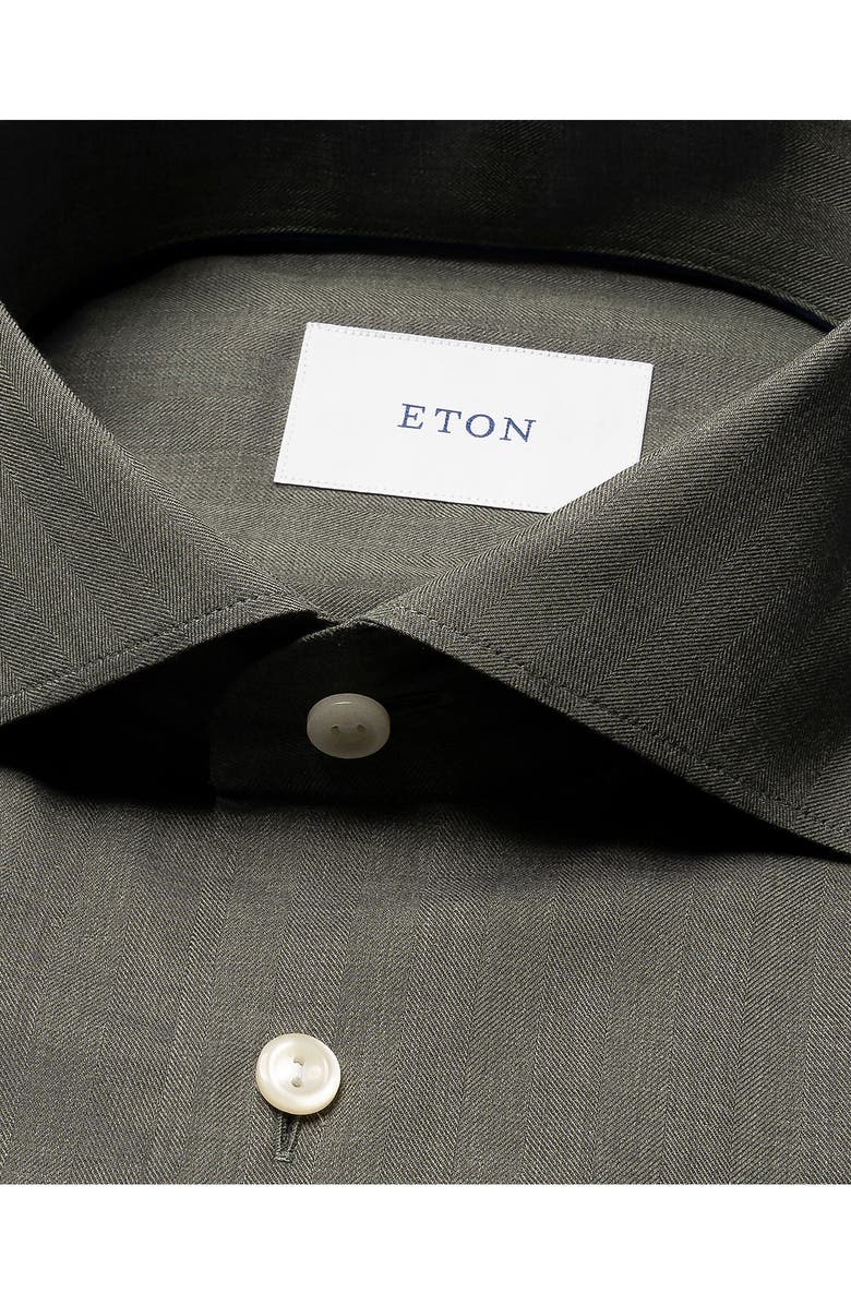 Eton Slim Fit Flannel Dress Shirt, Alternate, color, Dark Green