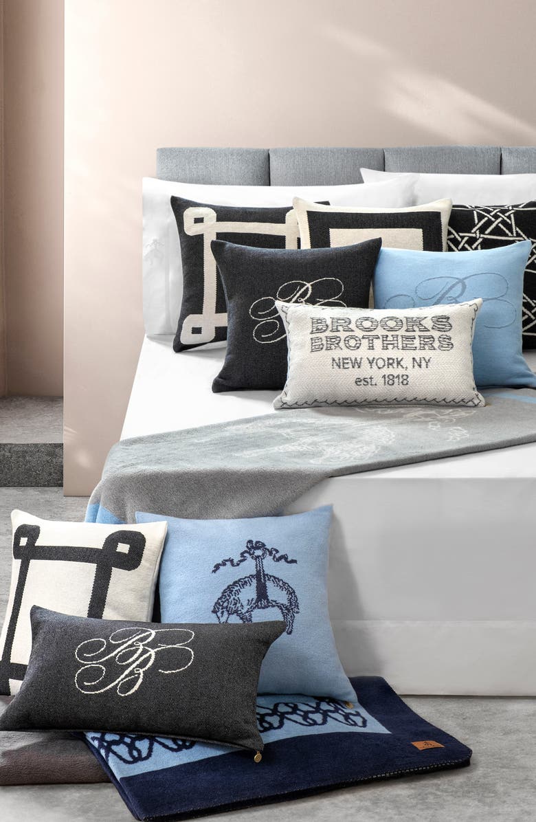 Brooks Brothers Chambray Monogram Accent Pillow, Alternate, color, Light Marine