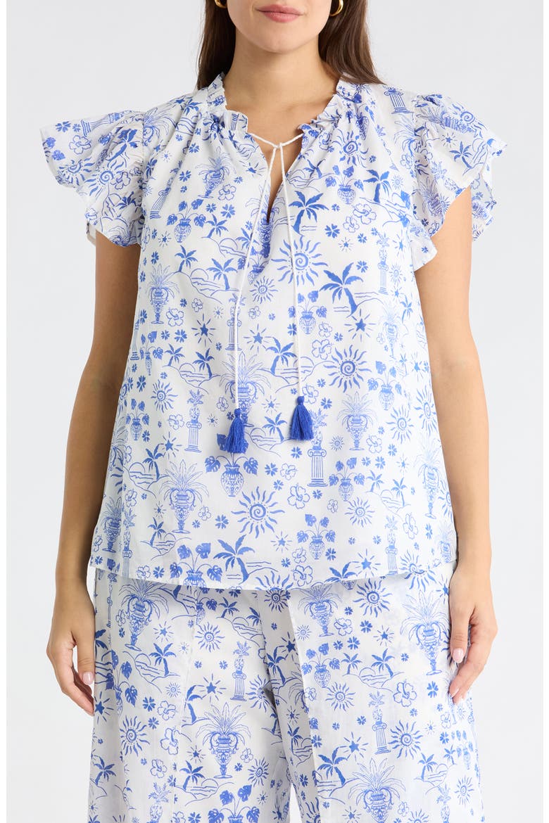 Azul Tropics Deniza Split Neck Top, Main, color, BLUES WHITE