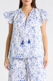 SUGARLIPS Azul Tropics Deniza Split Neck Top