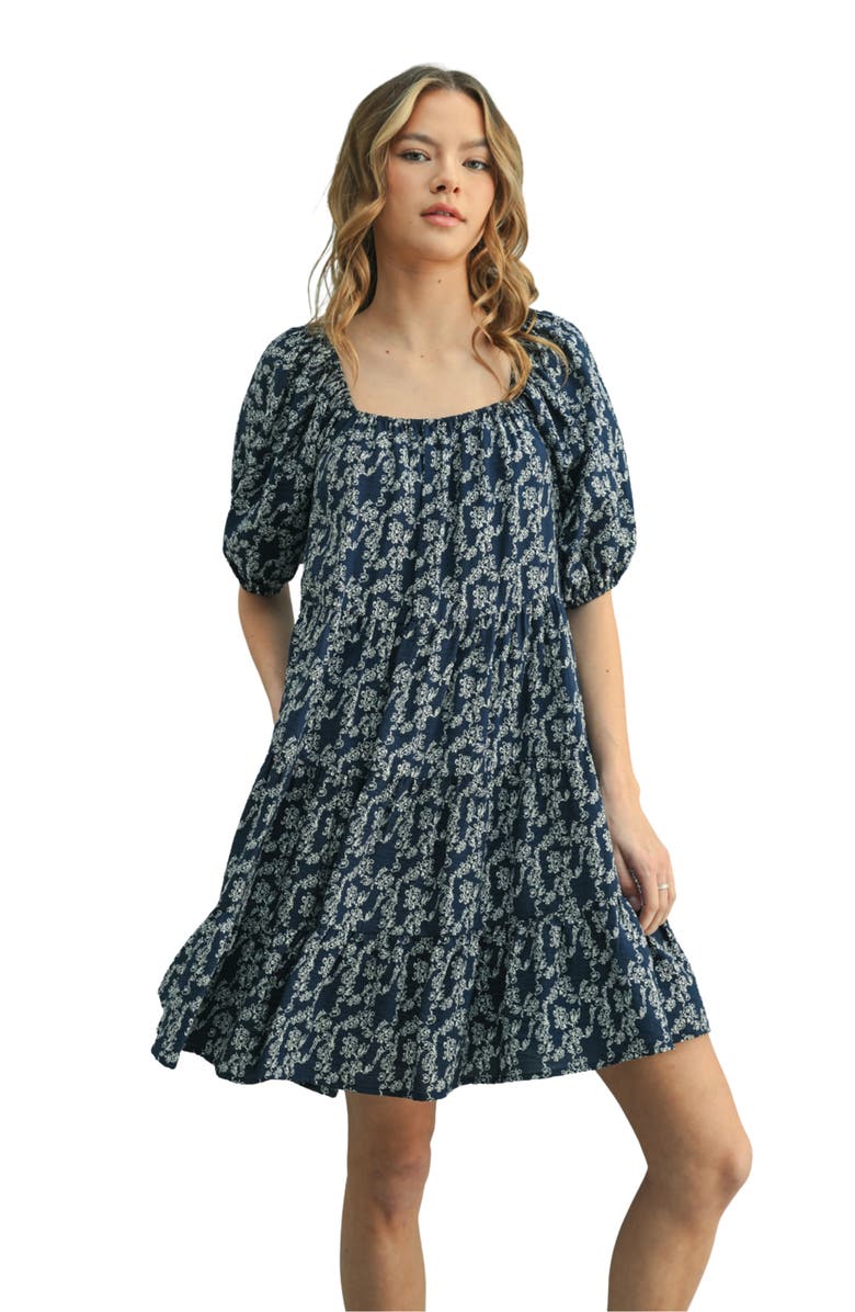 WISHLIST Floral Tiered Dress, Alternate, color, Navy/ White