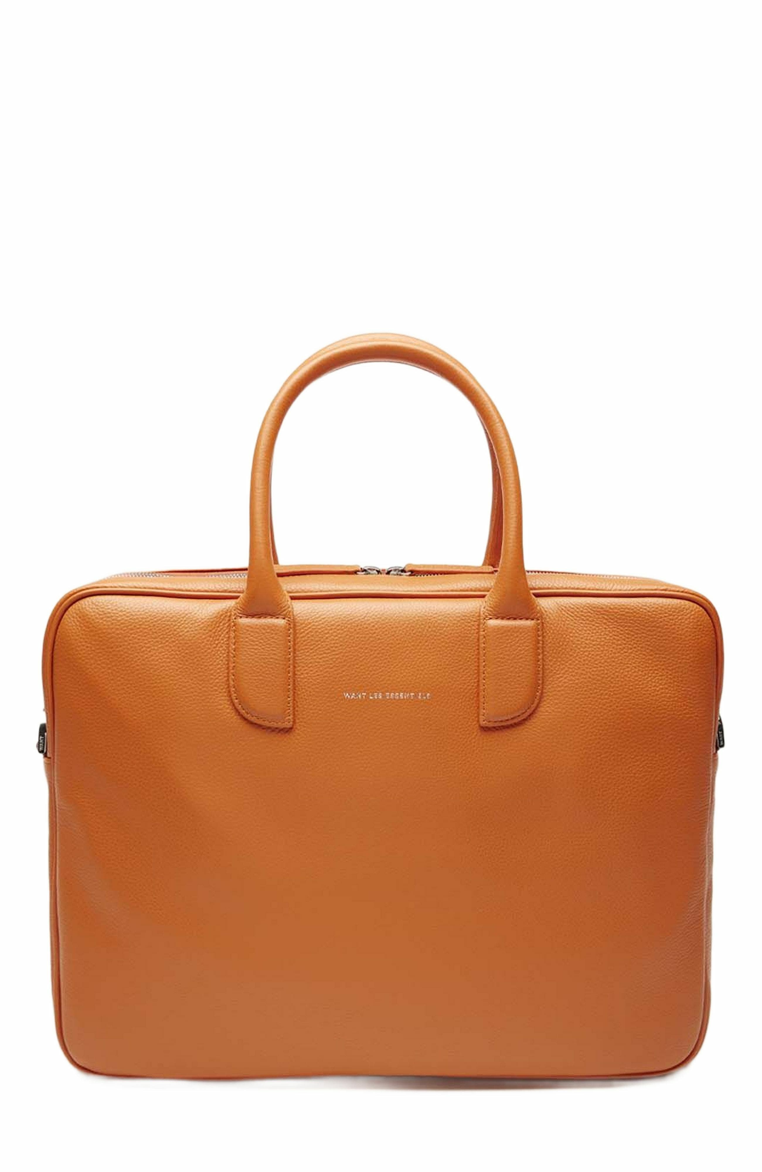Want Les Essentiels Lesage Pebble-Grained Leather Computer Bag, Main, color, Orange