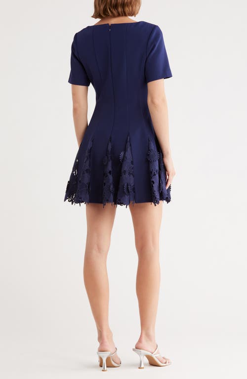 Milly Joy Short Sleeve Lace Godet Minidress In Blue