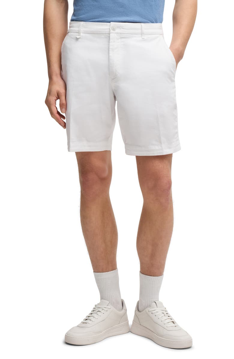 BOSS Slice Stretch Cotton Shorts, Main, color, White