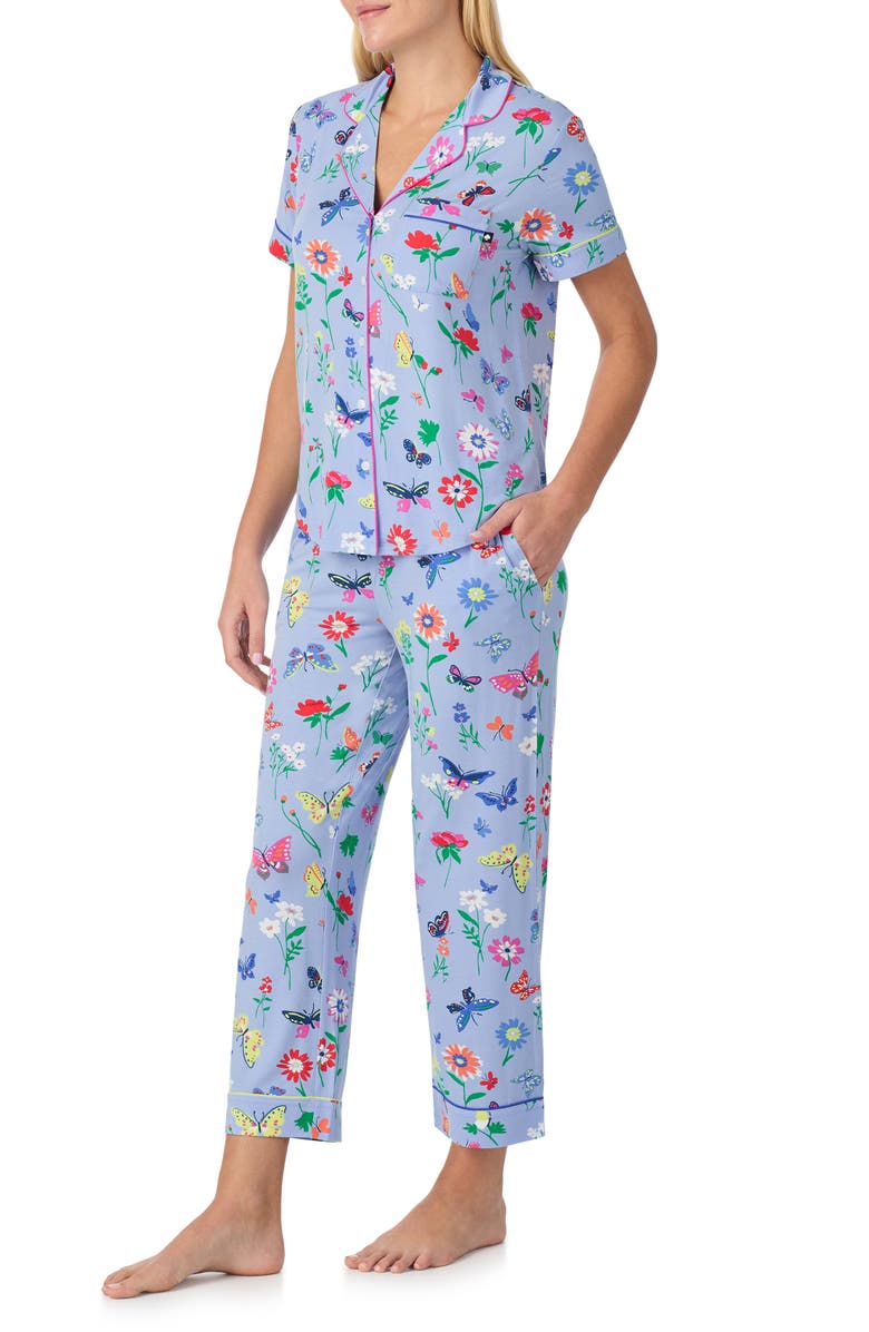 Kate Spade New York short sleeve crop pajamas, Alternate, color, Blue/ Print