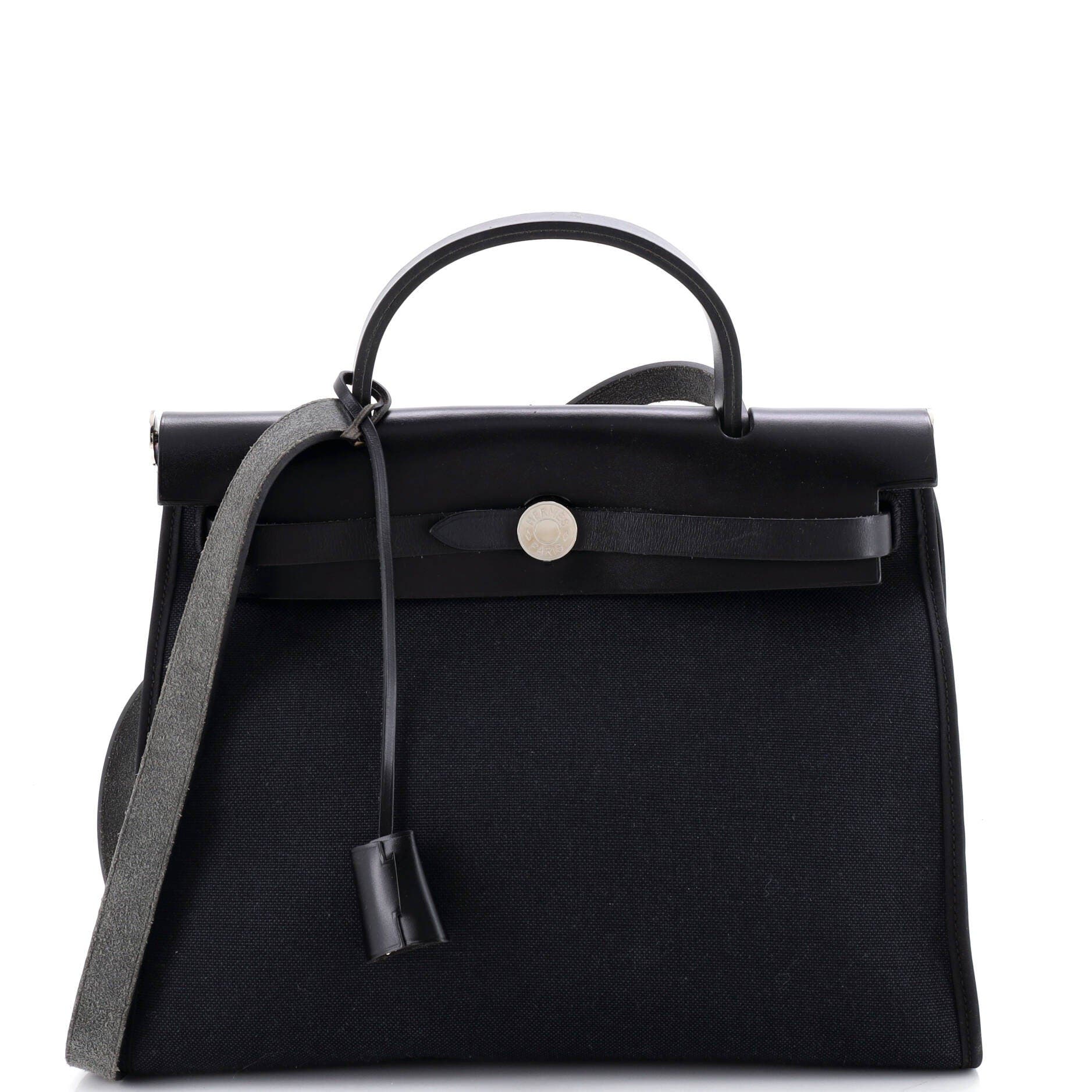 Pre-Owned Hermes Herbag Zip Leather and Toile 31, Main, color, Noir