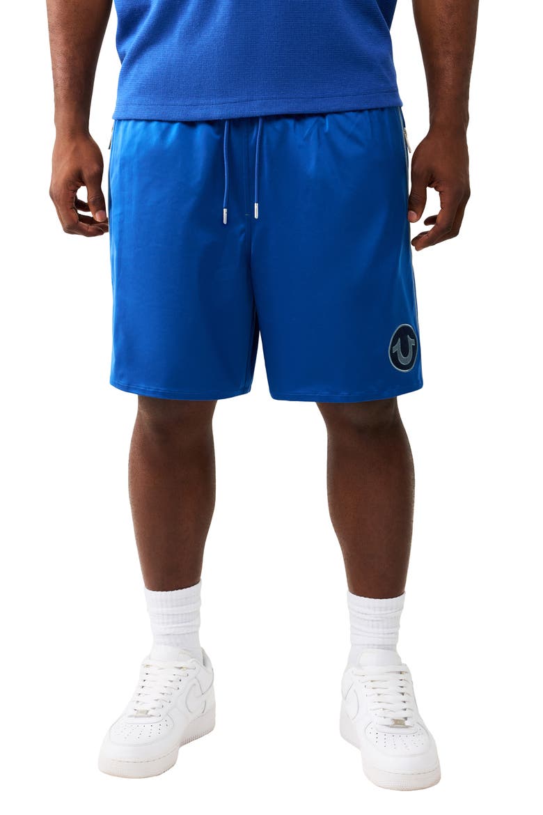 Mesh Block Satin Drawstring Shorts, Main, color, PACIFIC BLUE