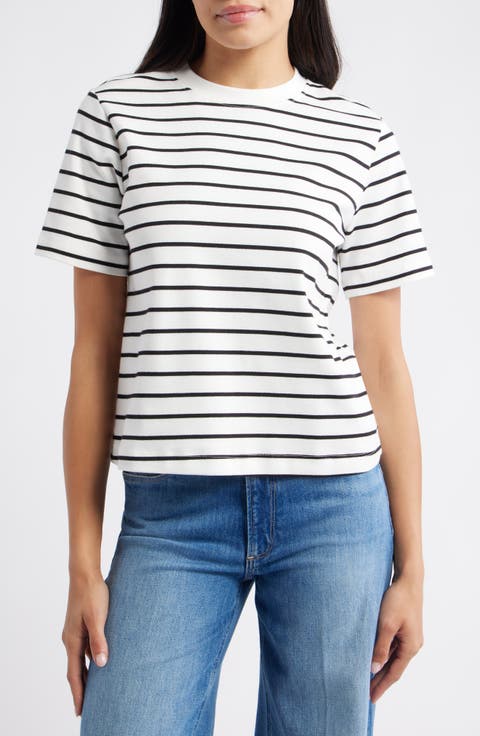 Stripe Cotton Crewneck T-Shirt