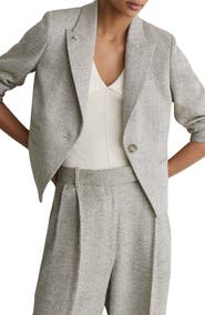 Reiss Ezra Herringbone Cropped Blazer