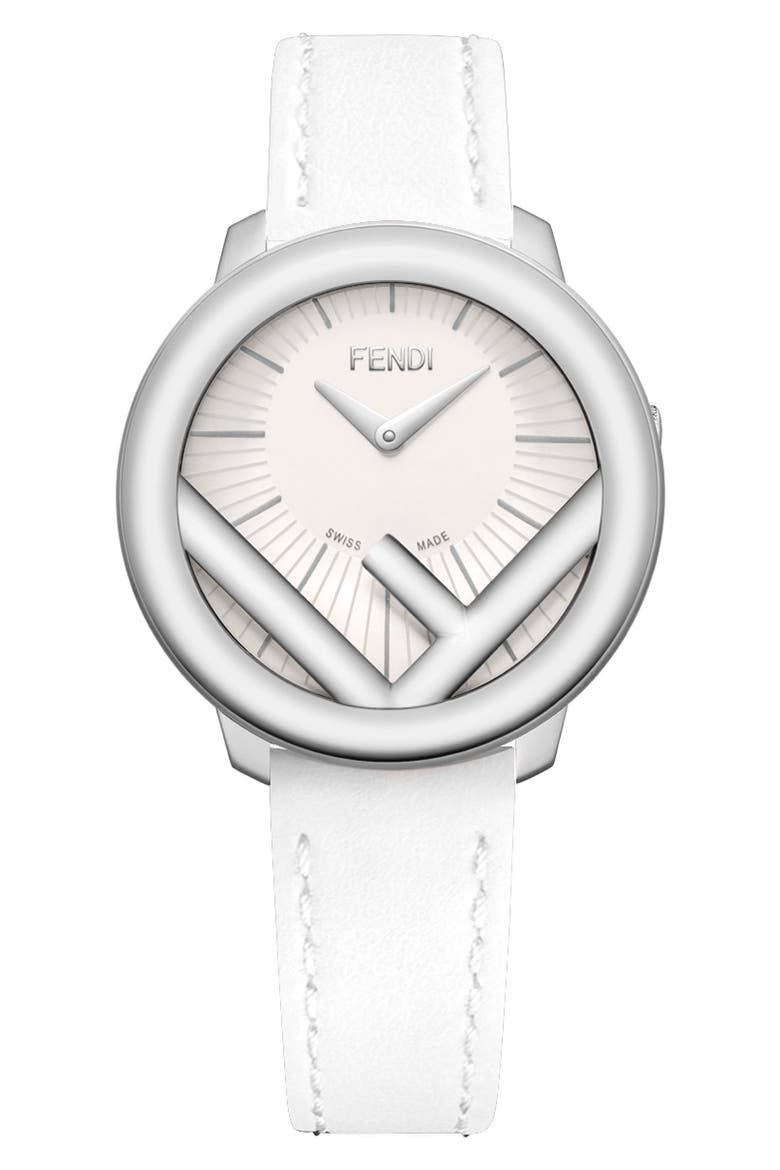 Run Away Leather Strap Watch, 36mm, Main, color, SILVER/ WHITE/ SILVER