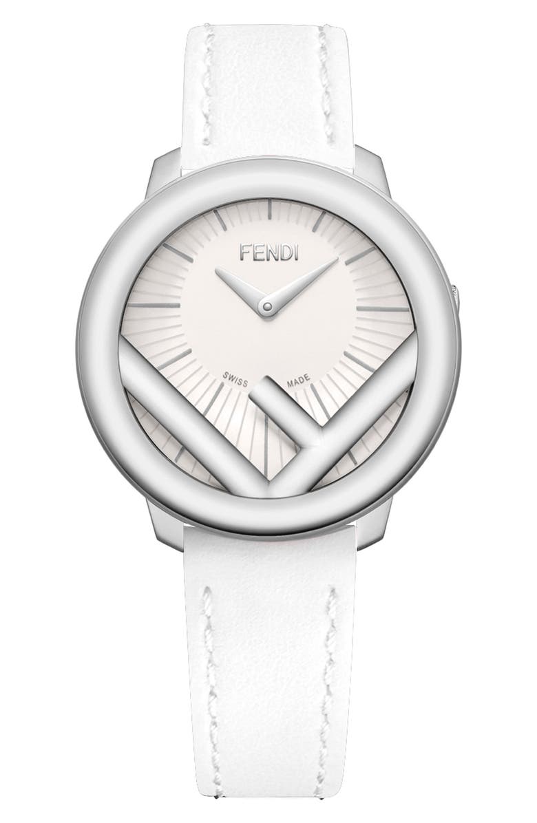 Fendi Run Away Leather Strap Watch, 36mm, Main, color,