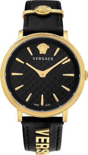 Versace V-Circle Leather Strap Watch, 38mm | Nordstromrack