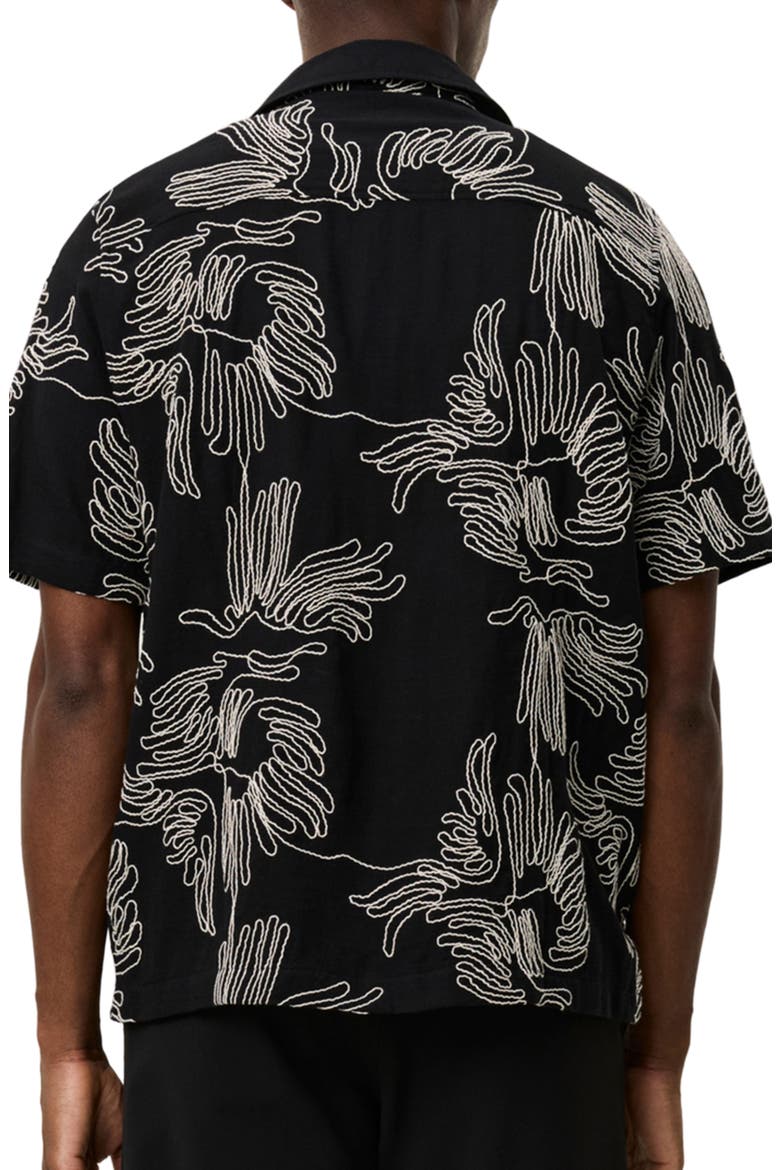 Liam Floral Embroidered Camp Shirt, Alternate, color, BLACK