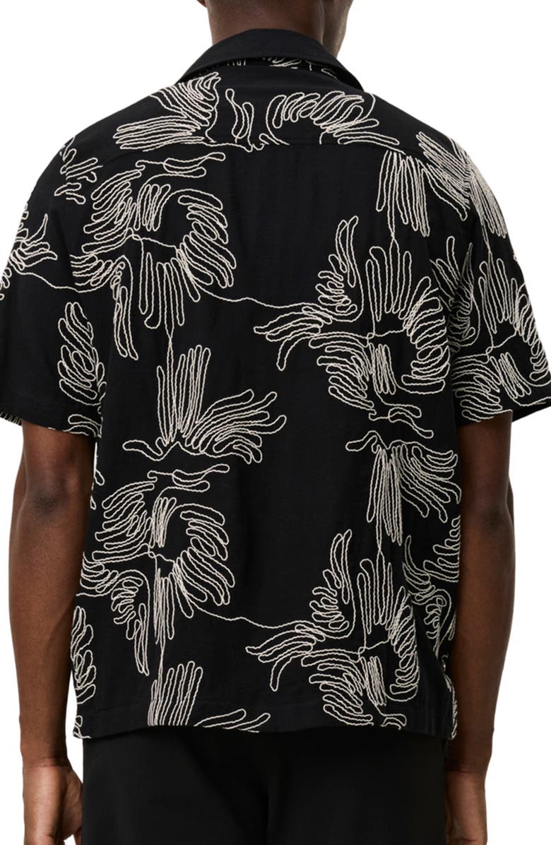 Les Deux Liam Floral Embroidered Camp Shirt, Alternate, color, Black