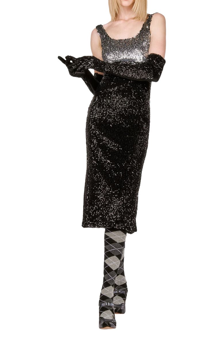 Anna Sui Bugle Bead Sequins Long Gloves, Alternate, color, Black Multi