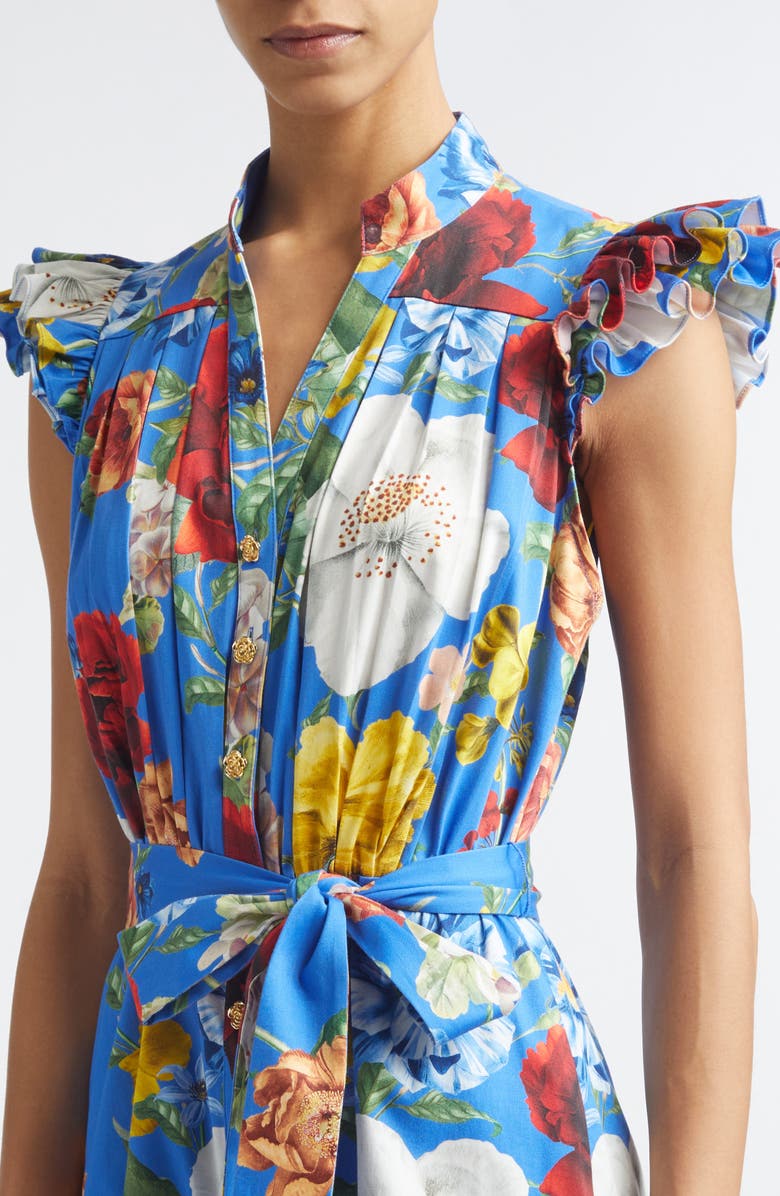 Alice + Olivia Cora Flora Stretch Cotton Minidress, Alternate, color, Endless Blossom Blue Iris
