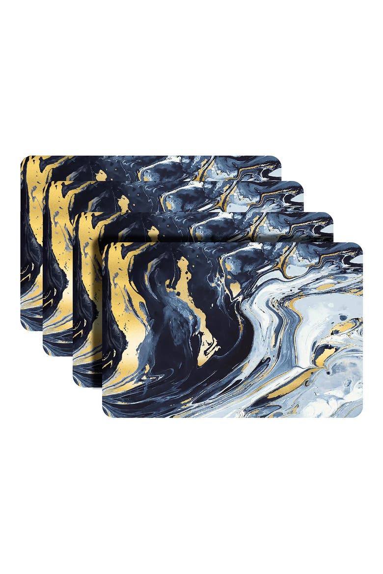 Marble Print Set of 4 Placemats, Alternate, color, BLUE
