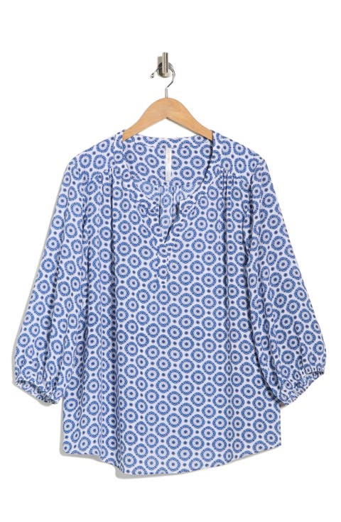 Split Neck Geo Print Top (Plus)