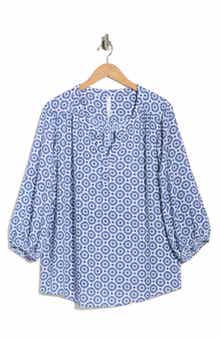 Renee C Split Neck Geo Print Top