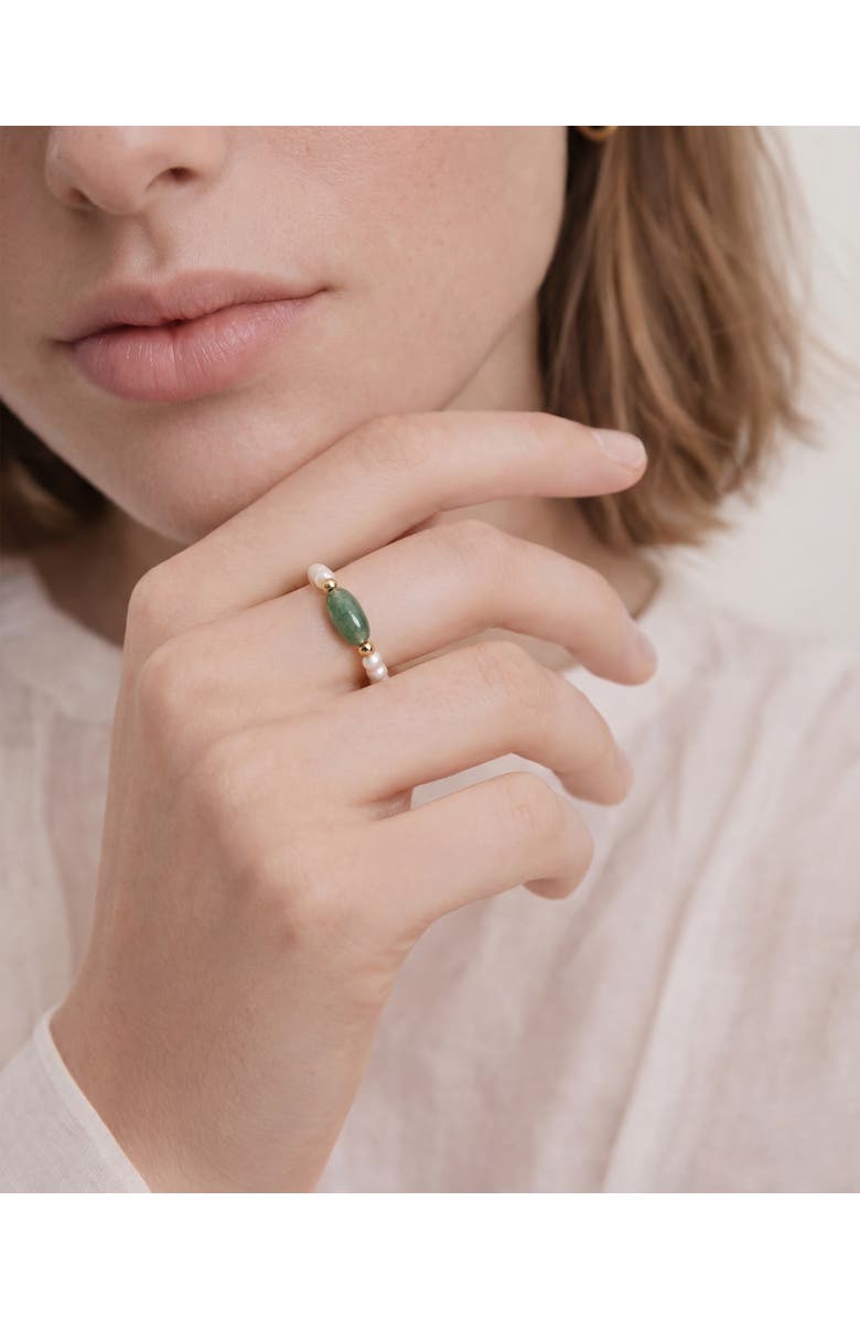 seree Isa Jade and beaded pearl stretch ring, Alternate, color, Light Green