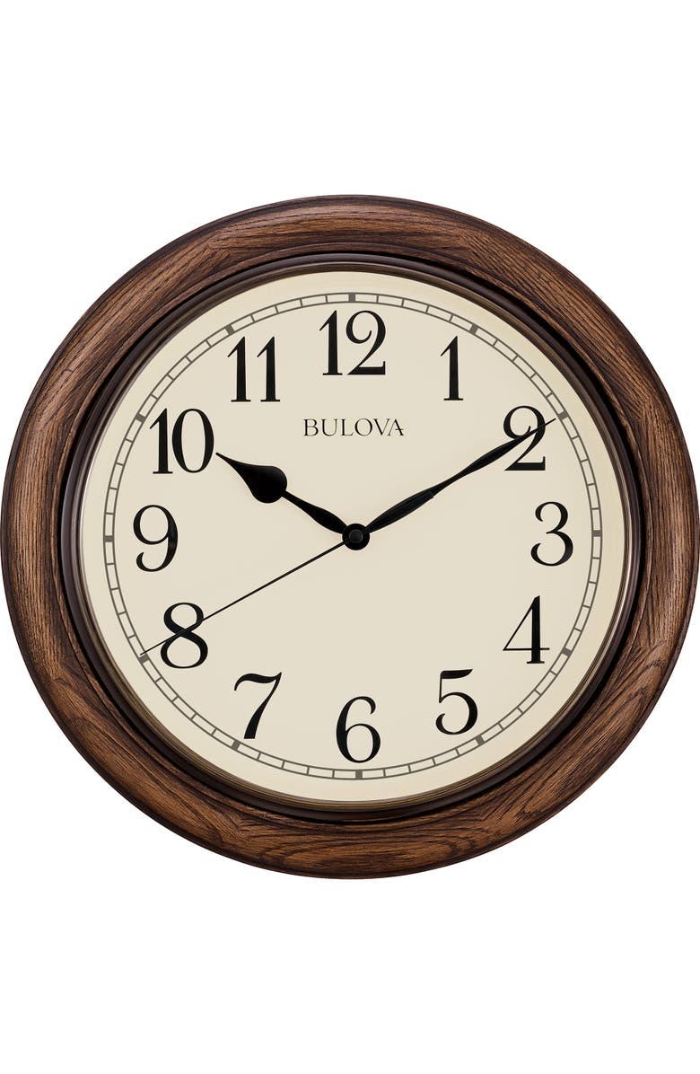 Bulova Clocks Oakbrook Wood Wall Clock, Main, color, Brown