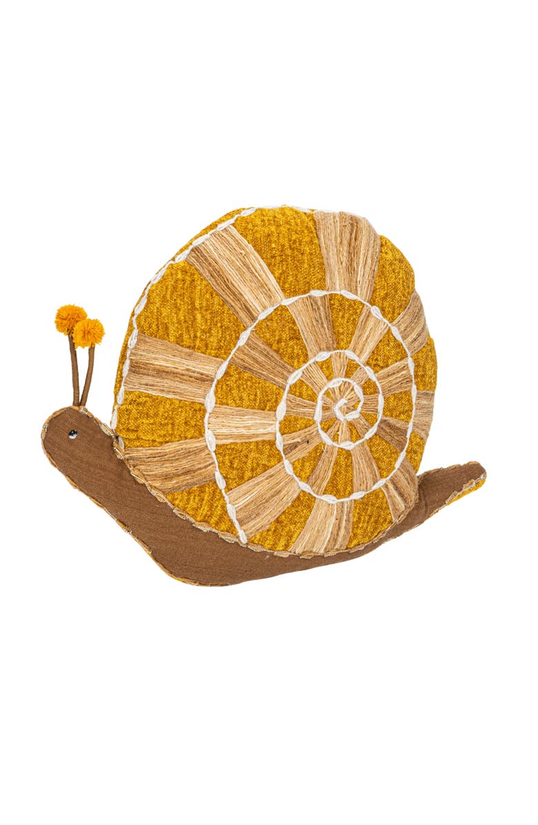 Storied Home Hand-Woven Fabric Indoor/Outdoor Snail Shaped Pillow, Mustard and Brown, Main, color, Yellow