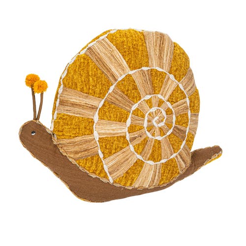 Storied Home Hand-woven Fabric Indoor/outdoor Snail Shaped Pillow, Mustard And Brown In Multi