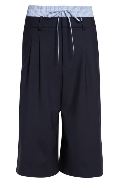 Double Waistband Stretch Wool Culotte Pants