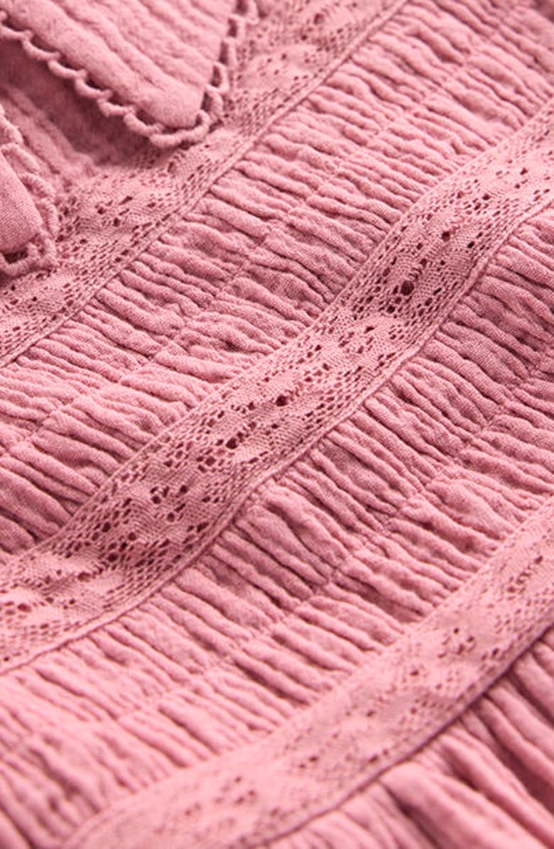 Mini Boden Kids' Smocked Long Sleeve Cotton Gauze Dress, Alternate, color, Pink Heather