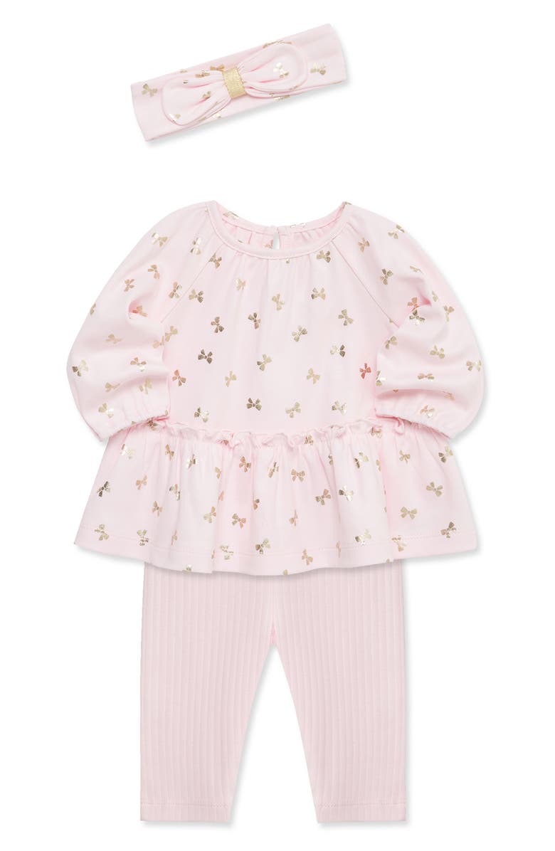 Little Me Bow Shine Tunic, Leggings & Headband Set, Alternate, color, Pink