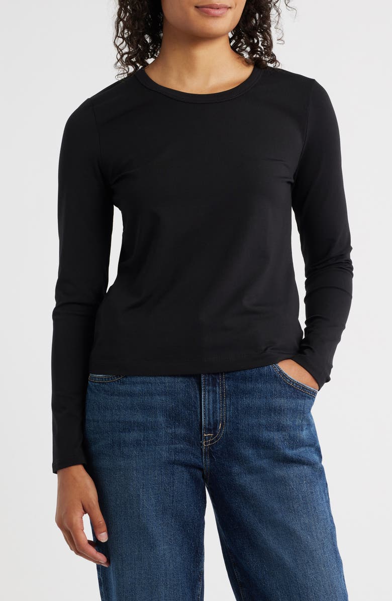 NIC+ZOE Perfect Knit Long Sleeve Top, Main, color, Black Onyx