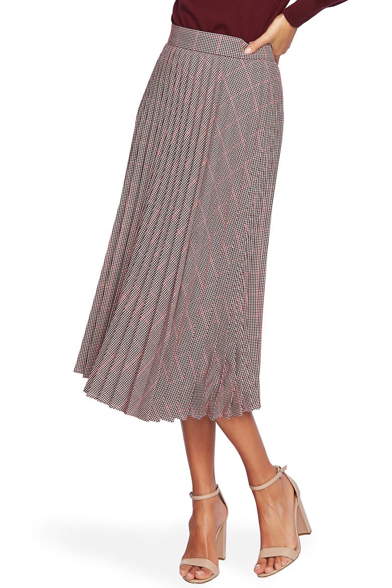 Houndstooth Pleated Midi Skirt, Alternate, color, DEEP CLARET