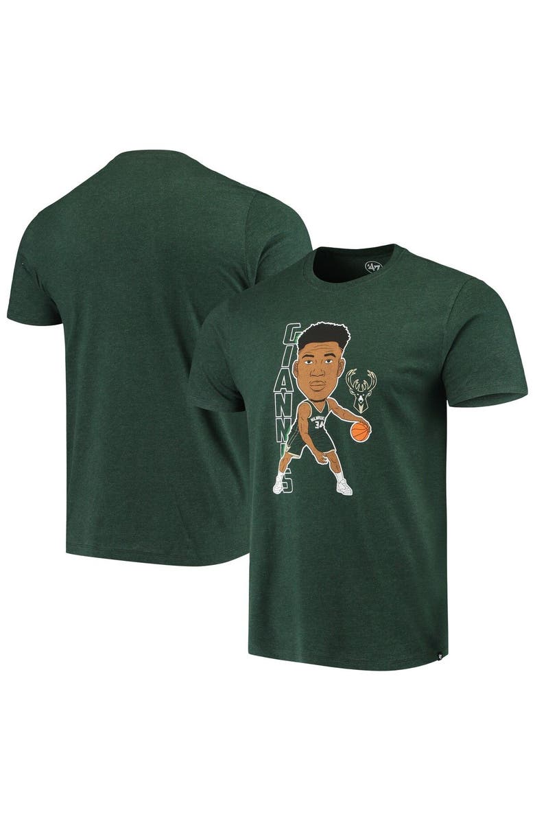 '47 Men's '47 Giannis Antetokounmpo Heathered Hunter Green Milwaukee Bucks Bobblehead T-Shirt, Main, color, Green