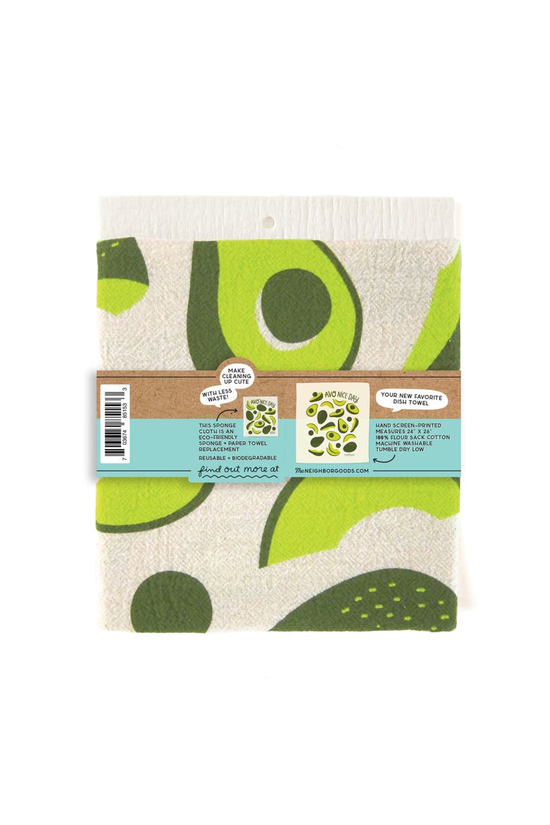 Avocado Dish Towel + Sponge Cloth Gift Set, Alternate, color, Green