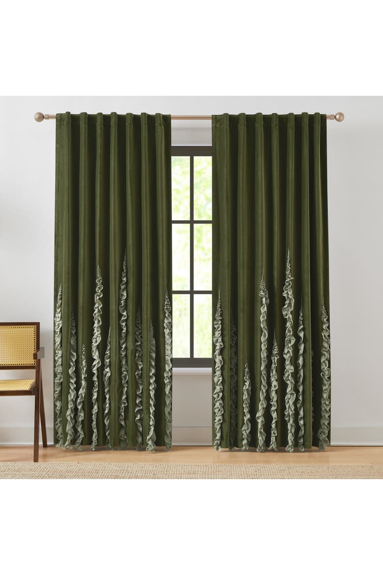 Verdant Path Cotton Blackout Window Panel, Main, color, Green