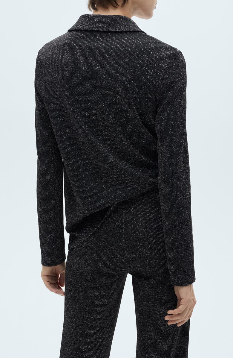 MANGO Metallic Knit Button-Up Shirt, Alternate, color,