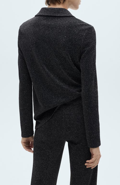 Mango Metallic Knit Button-up Shirt In Grey